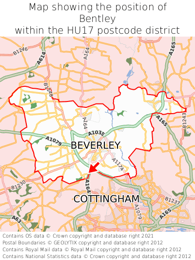 Map showing location of Bentley within HU17