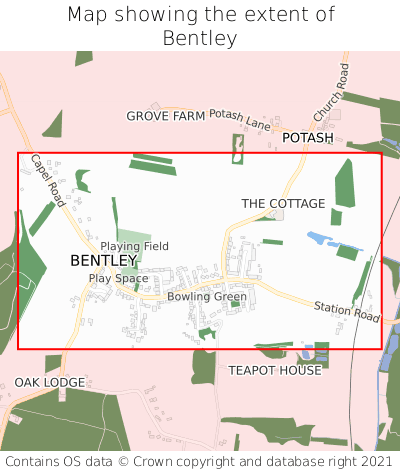 Map showing extent of Bentley as bounding box