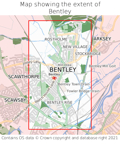 Map showing extent of Bentley as bounding box