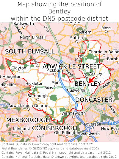 Map showing location of Bentley within DN5
