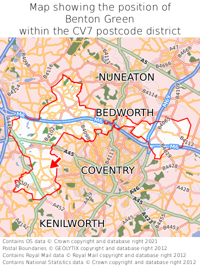 Map showing location of Benton Green within CV7