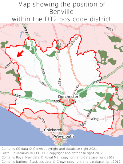 Map showing location of Benville within DT2