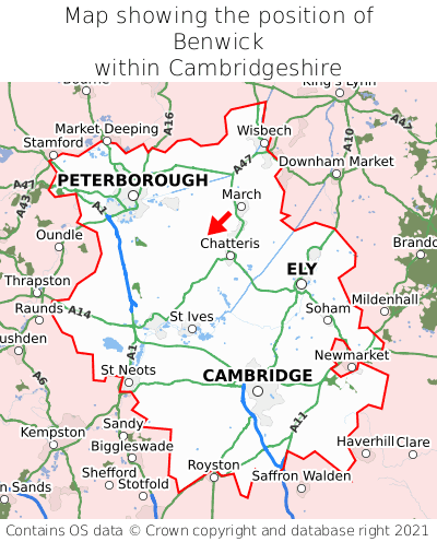 Map showing location of Benwick within Cambridgeshire