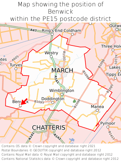 Map showing location of Benwick within PE15