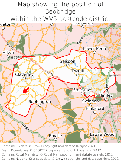 Map showing location of Beobridge within WV5
