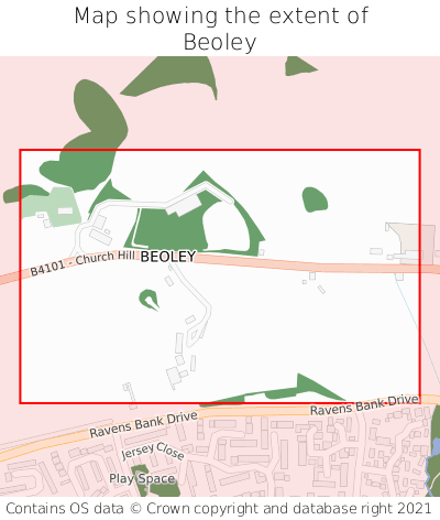 Map showing extent of Beoley as bounding box