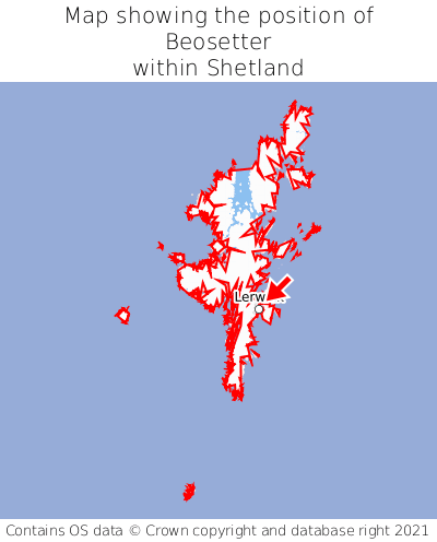 Map showing location of Beosetter within Shetland