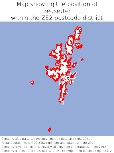 Map showing location of Beosetter within ZE2