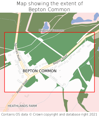 Map showing extent of Bepton Common as bounding box