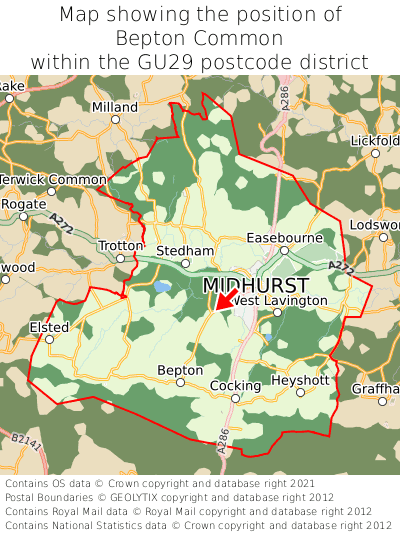 Map showing location of Bepton Common within GU29