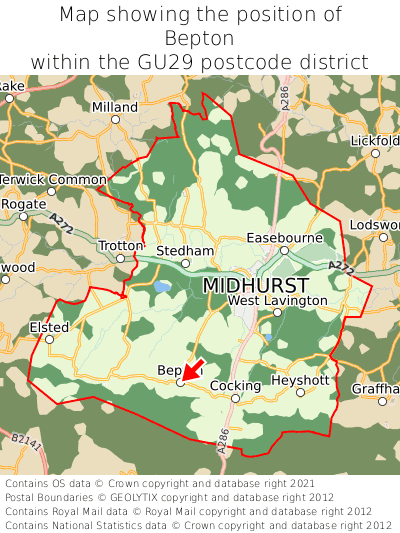 Map showing location of Bepton within GU29