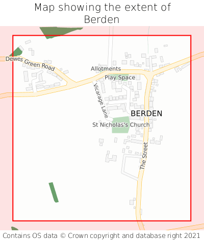 Map showing extent of Berden as bounding box