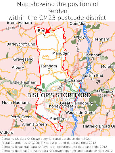 Map showing location of Berden within CM23