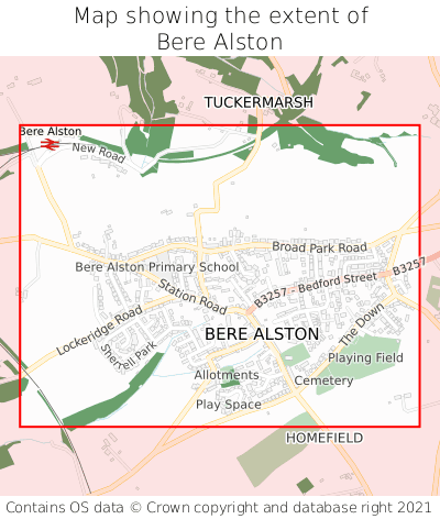 Map showing extent of Bere Alston as bounding box