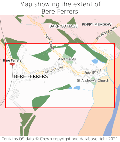 Map showing extent of Bere Ferrers as bounding box