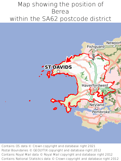 Map showing location of Berea within SA62