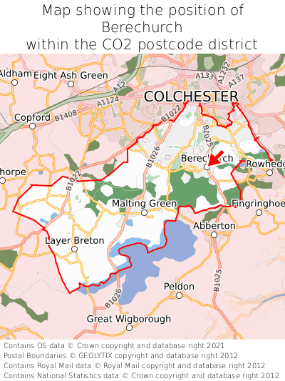 Map showing location of Berechurch within CO2