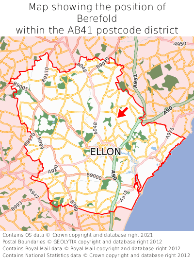 Map showing location of Berefold within AB41