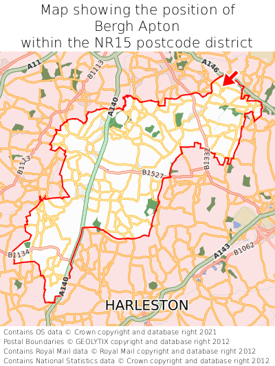 Map showing location of Bergh Apton within NR15