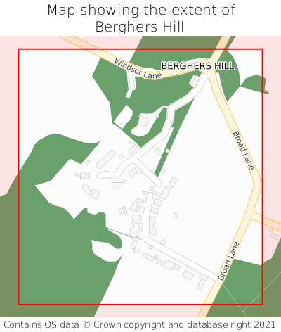 Map showing extent of Berghers Hill as bounding box