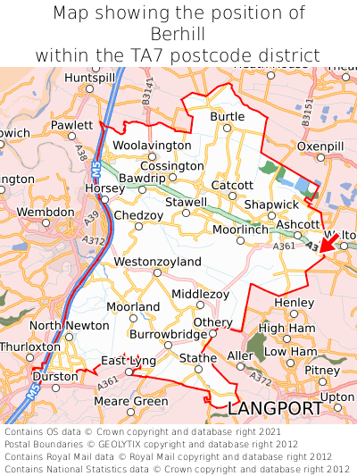 Map showing location of Berhill within TA7