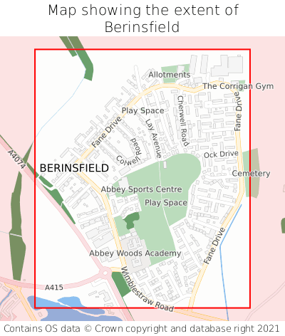 Map showing extent of Berinsfield as bounding box