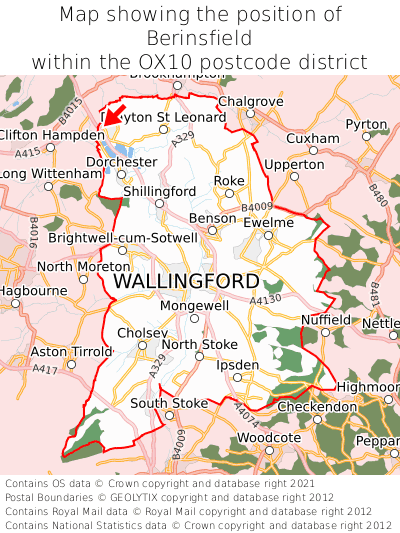 Map showing location of Berinsfield within OX10