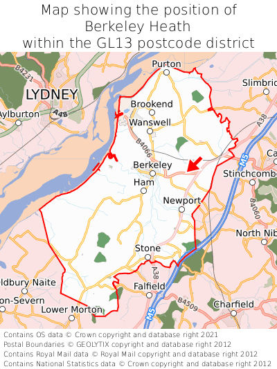 Map showing location of Berkeley Heath within GL13