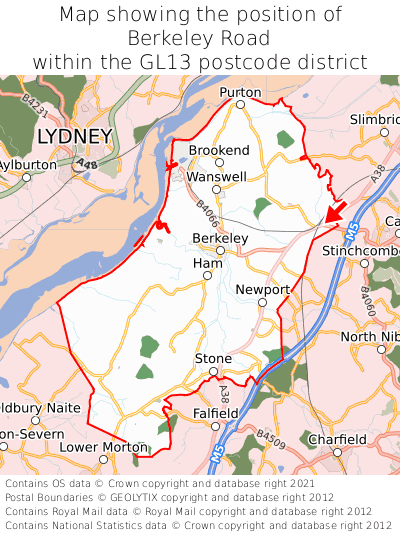 Map showing location of Berkeley Road within GL13
