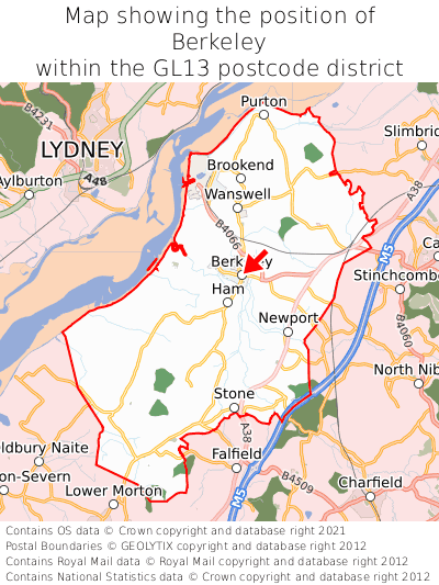 Map showing location of Berkeley within GL13
