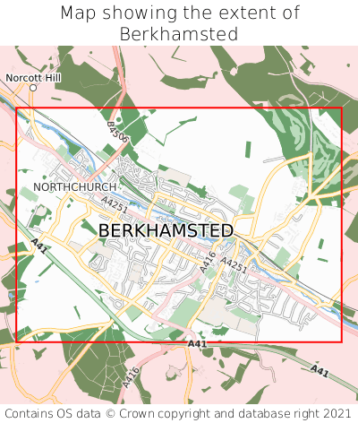Map showing extent of Berkhamsted as bounding box