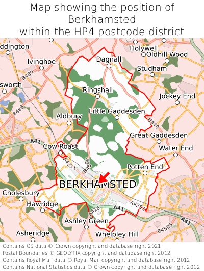 Map showing location of Berkhamsted within HP4