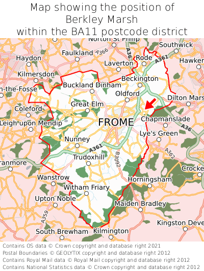 Map showing location of Berkley Marsh within BA11