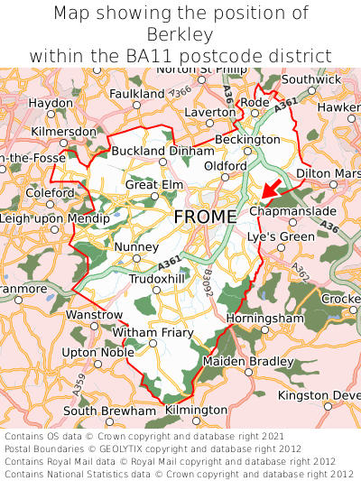 Map showing location of Berkley within BA11