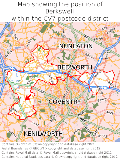 Map showing location of Berkswell within CV7