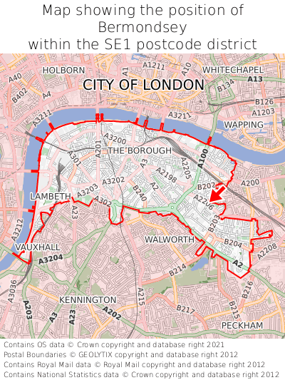 Map showing location of Bermondsey within SE1