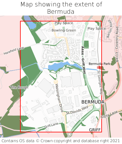 Map showing extent of Bermuda as bounding box