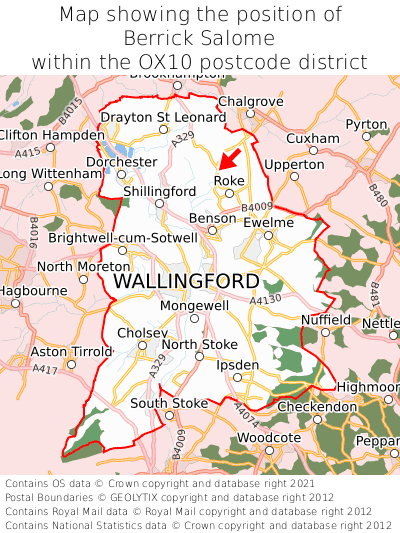 Map showing location of Berrick Salome within OX10