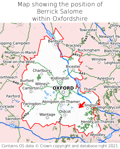 Map showing location of Berrick Salome within Oxfordshire