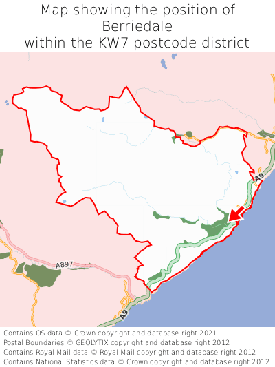 Map showing location of Berriedale within KW7