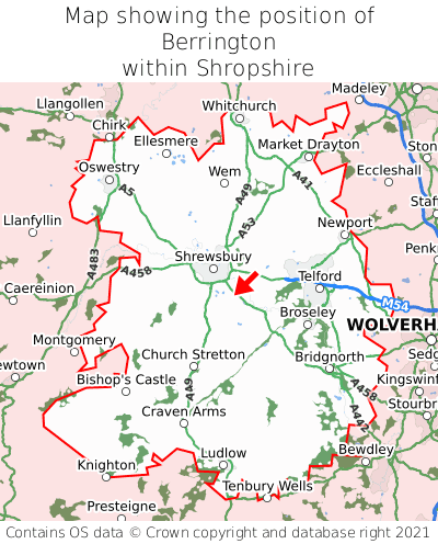 Map showing location of Berrington within Shropshire
