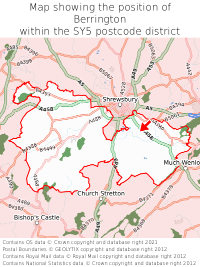 Map showing location of Berrington within SY5