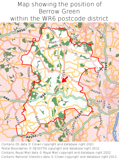 Map showing location of Berrow Green within WR6