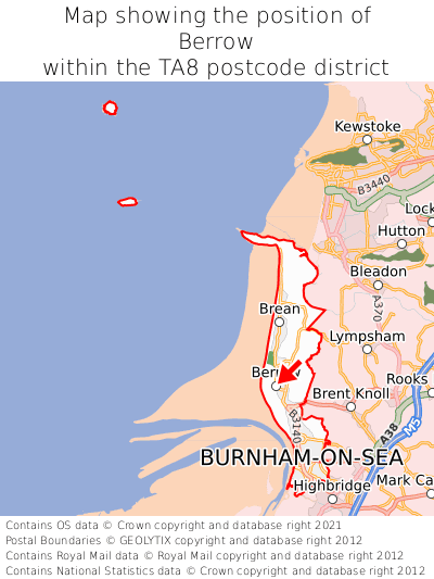 Map showing location of Berrow within TA8
