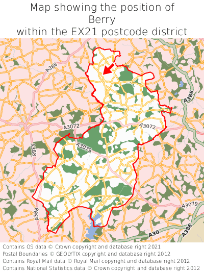 Map showing location of Berry within EX21