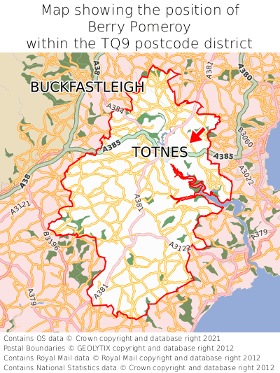 Map showing location of Berry Pomeroy within TQ9