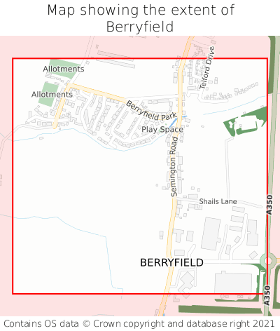 Map showing extent of Berryfield as bounding box