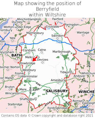 Map showing location of Berryfield within Wiltshire