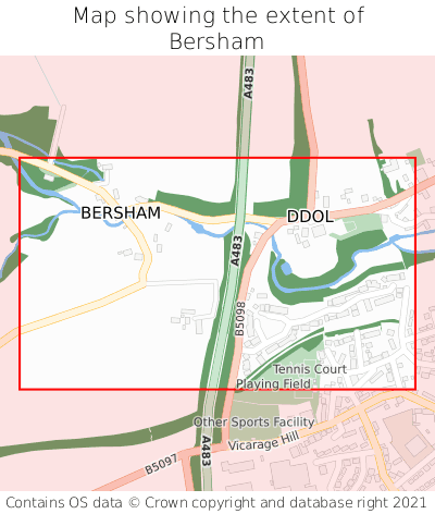 Map showing extent of Bersham as bounding box