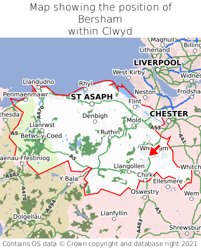 Map showing location of Bersham within Clwyd
